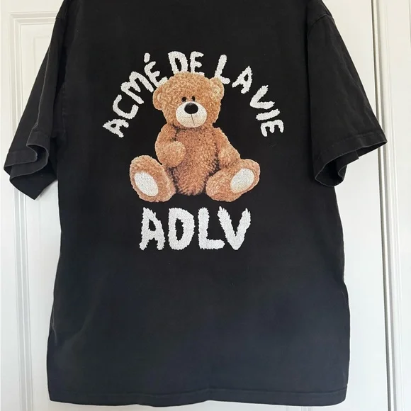 Black ACNE DE LA VIE ADLV Black Teddy Cotton Oversized Graphic Tee Mens1 Med/Lg - Picture 8 of 12